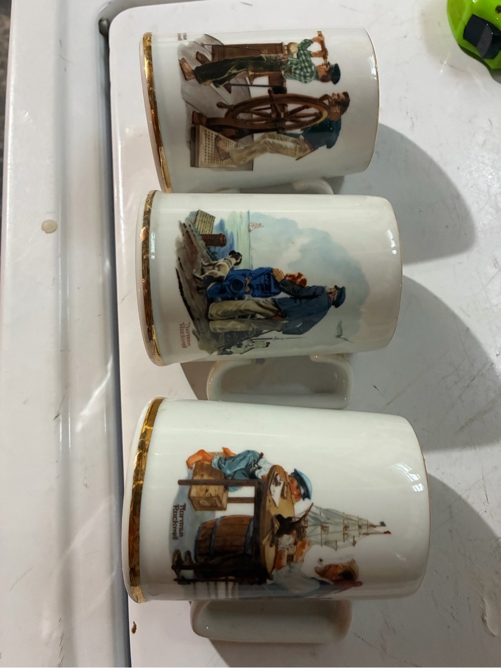 Vintage Norman Rockwell Porcelain Nautical Scene Mug with Gold Trim - White